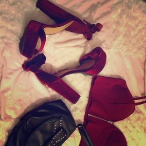 RUE 21 Red velvet strap heels
